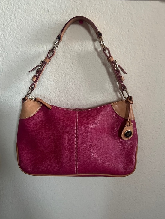 Dooney & Bourke Handbags - Dooney & Bourke Pink Pebbled Leather Hobo Shoulder Bag with Tan Trim